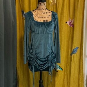 Teal Long Sleeve Ruched Dress